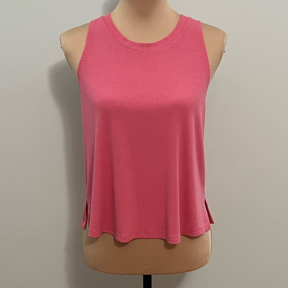 3/$30 Zella Splits Ribbed Racerback Tank Top Pink S/Small Relaxed Fit Workout - Picture 2 of 12